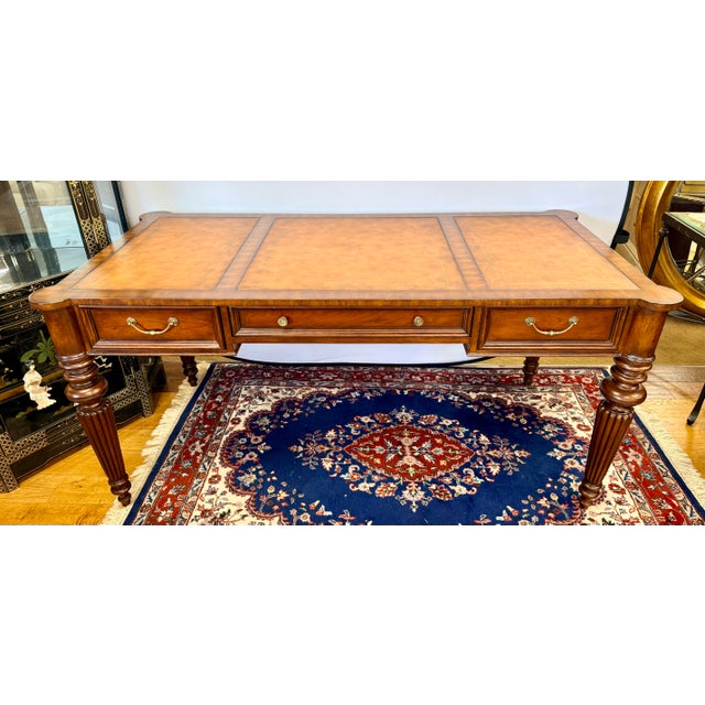 Ethan Allen Traditional Leather Top Writing Desk With Turned Legs For Sale - Image 9 of 10