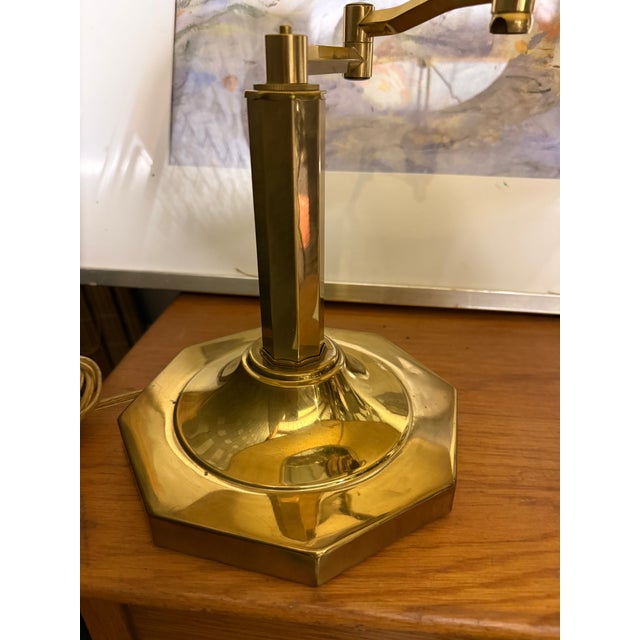 Hollywood Regency Vintage 1980's Brass Tabletop Lamp With Swivel Arm For Sale - Image 4 of 9
