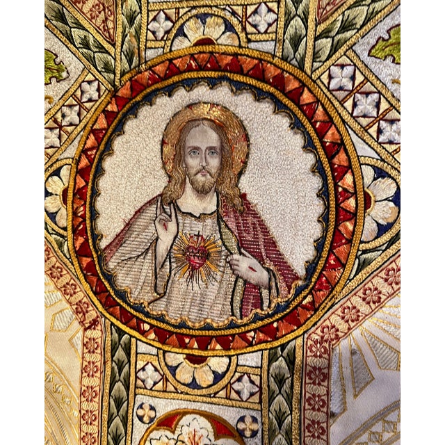 1920s Catholic Chasuble Priest Robe Framed For Sale - Image 4 of 7