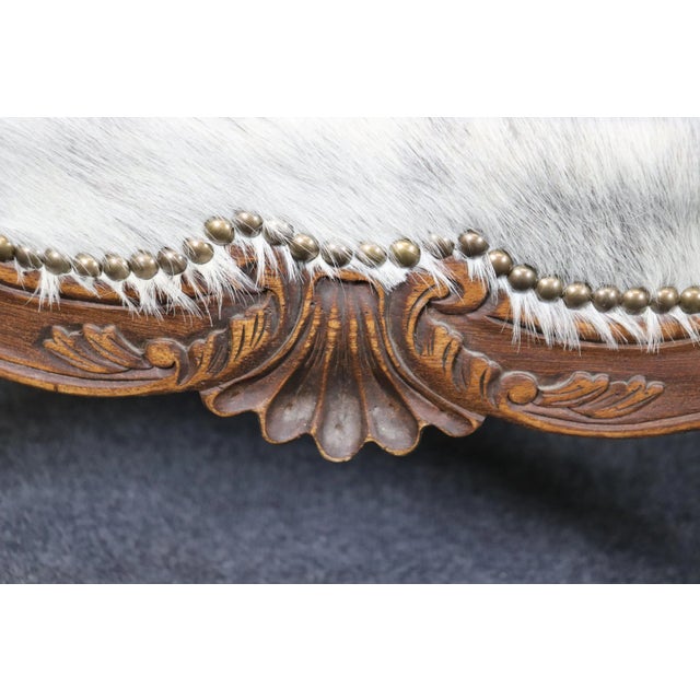 Custom Cowhide and Smooth Black Leather French Louis XV Bergere Chairs - A Pair For Sale - Image 12 of 12