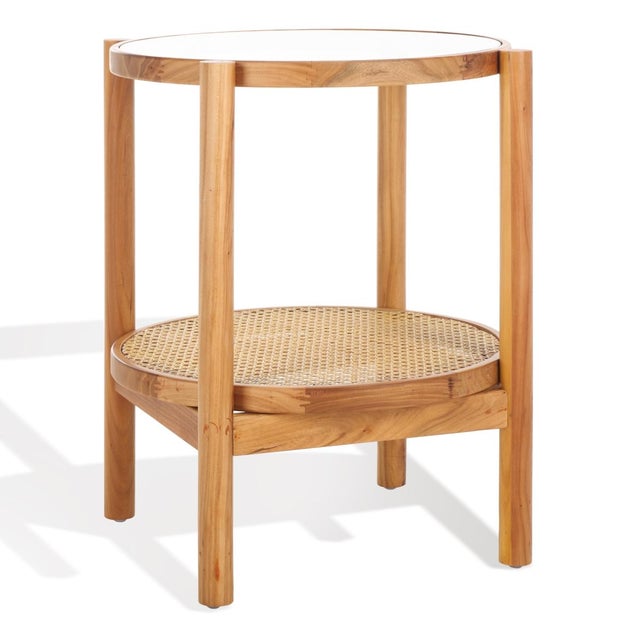 Karyna Rattan & Glass Accent Table With Shelf in Clear / Natural For Sale In Philadelphia - Image 6 of 8