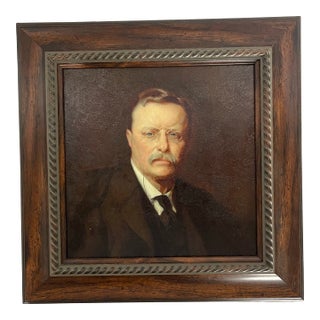 Title Theodore Roosevelt Hand-Textured Portrait Print in Vintage Decorative Frame For Sale