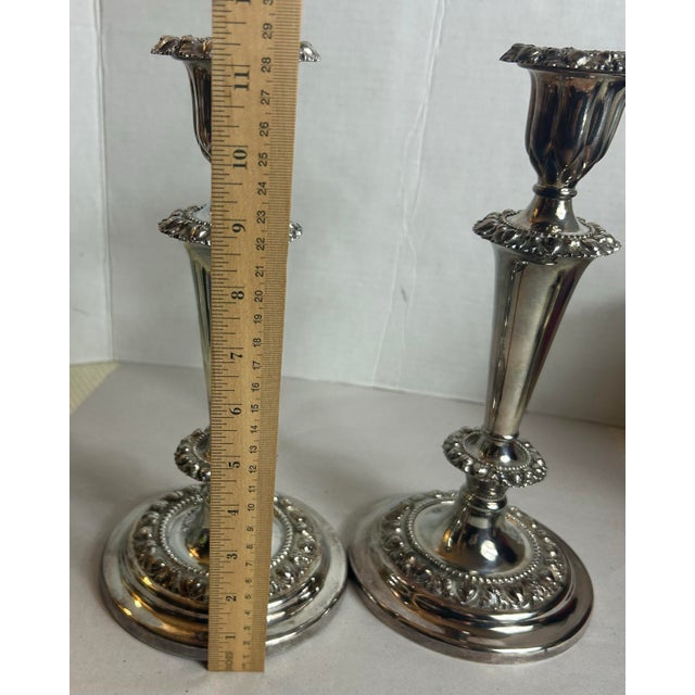 Silver Antique 1800’s Victorian Candlesticks Silverplate Meriden Britannia Company - A Pair For Sale - Image 8 of 11