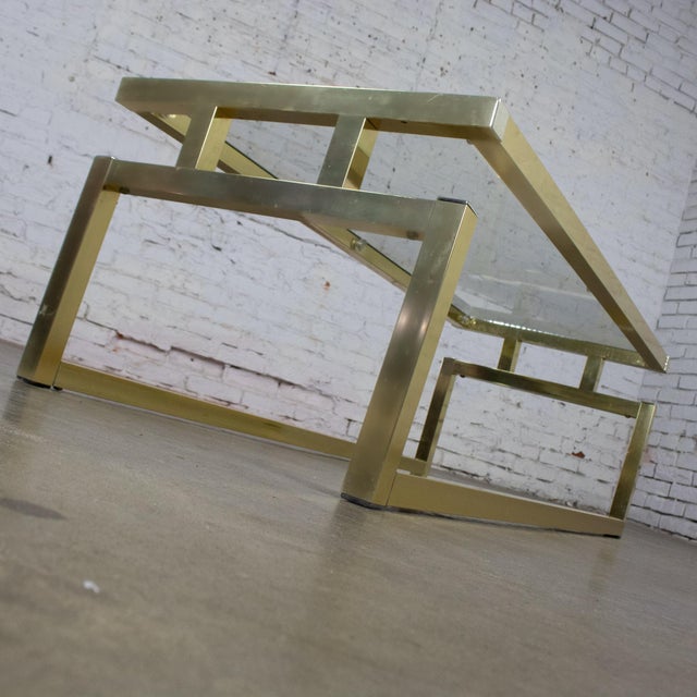 Late 20th Century Modern Coffee Table Brass Toned Anodized Aluminum Frame With a Glass Inset Top For Sale - Image 10 of 18