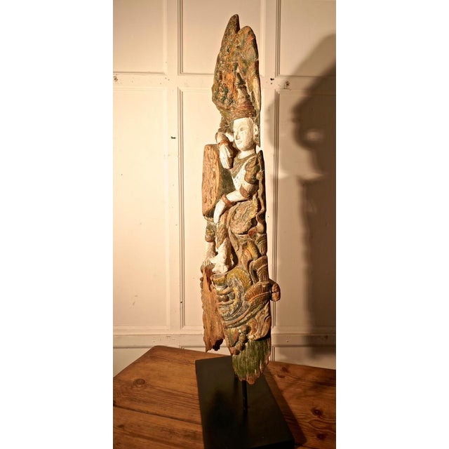 Large antique temple carving, polychrome Buddhist statue. This wonderful carving, is the top part of larger piece, the...