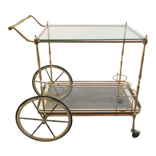 Italian Brass and Glass Bar Cart For Sale
