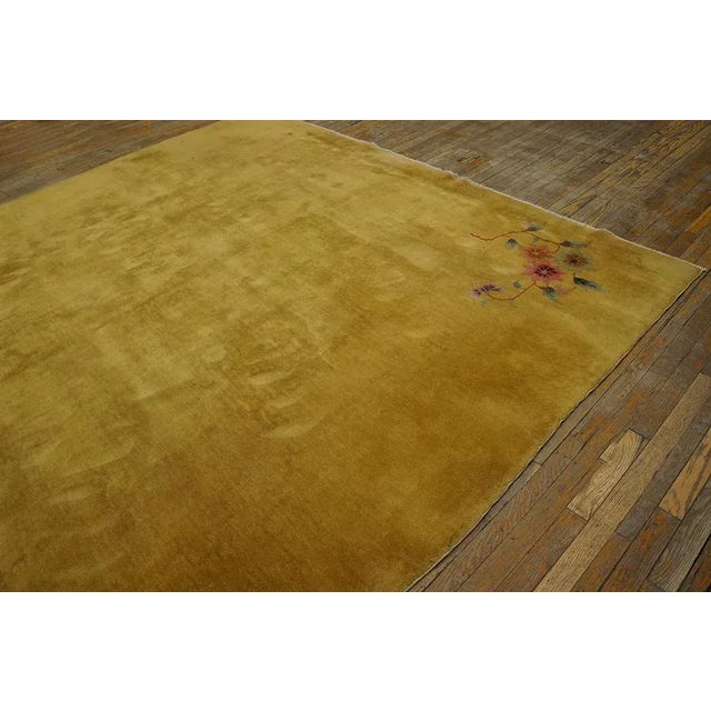 Gold 1920s Yellow Gold Open Field Floral Antique Chinese Art Deco Carpet 9' X 11' 4'' Knotted Wool Rug For Sale - Image 8 of 9