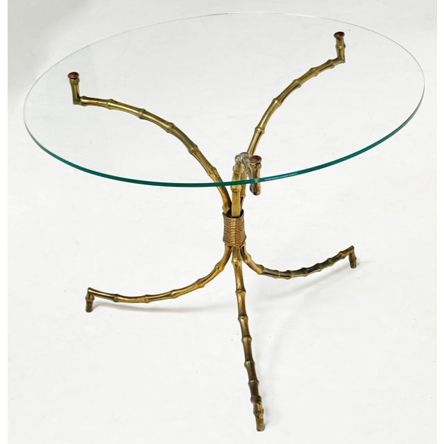 Maison Baguès Maison Baguès Cocktail Table With Glass Top Over Faux Bamboo Base of Brass For Sale - Image 4 of 10