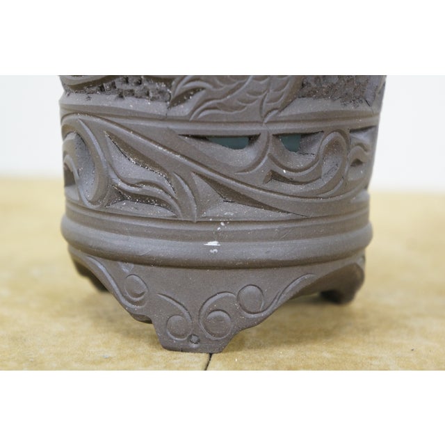 Chinese Ceramic Flower Frog Bonsai Dragon Bud Vase W Cloud Feet 7" For Sale - Image 17 of 18