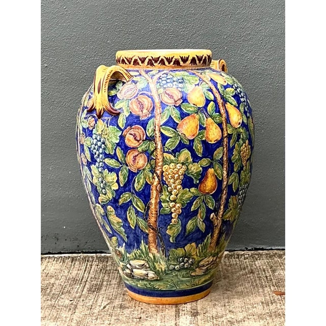 Vintage Italian Hand-Painted Ceramic Urn For Sale In West Palm - Image 6 of 12