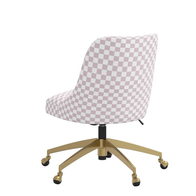 Brynn Office Chair with Gold Base in Checkerboard Lavender For Sale In Chicago - Image 6 of 6