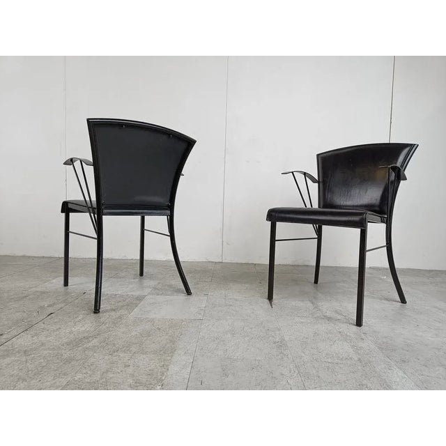 Mid-Century Modern Vintage Black Leather Dining Chairs by Arrben, 1980s, Set of 4 For Sale - Image 3 of 13