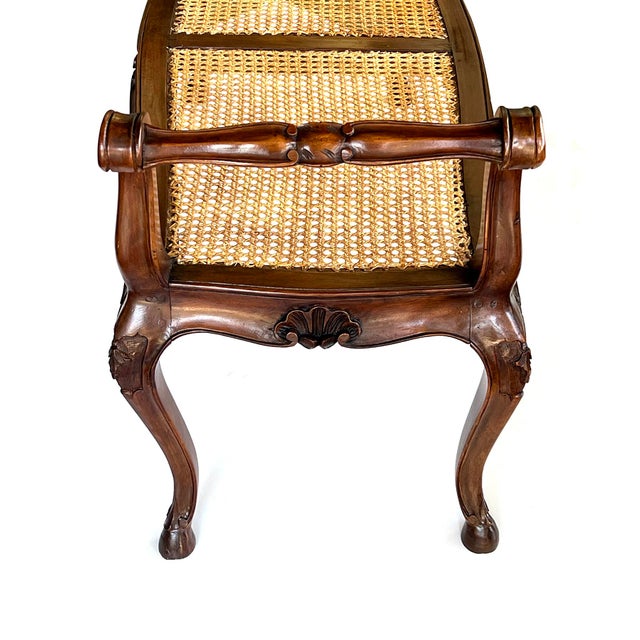 Wood French Louis XV Style Double-Seat Walnut Bench With Caned Seat For Sale - Image 7 of 12