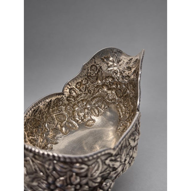 19th Century Rococo Bigelow, Kennard & Co. Sterling Silver Floral Repoussé Sauce Boat For Sale - Image 10 of 11