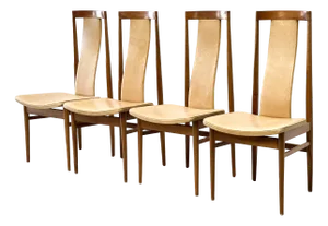 Mid-Century Oak High Back Dining Chairs, 1960s, Set of 4
