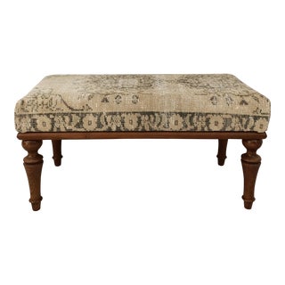 Bohemian Oushak Rug Upholstered Piano Bench For Sale