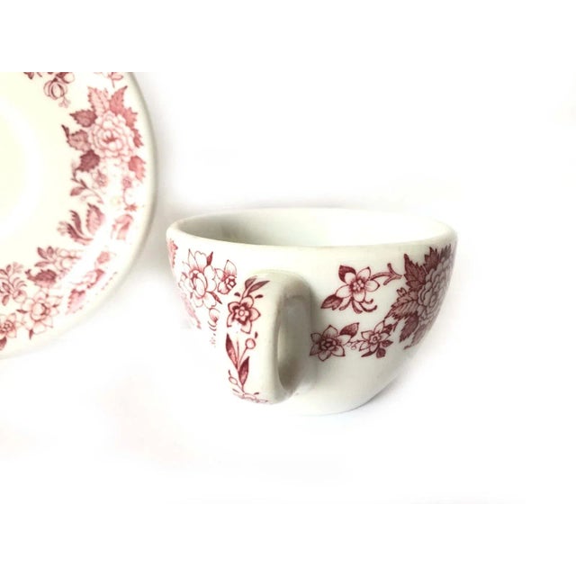 American Vintage Jackson China Restaurant Ware Red Flower Teacup Coffee Cup Saucer Set- 2 Pc For Sale - Image 3 of 10