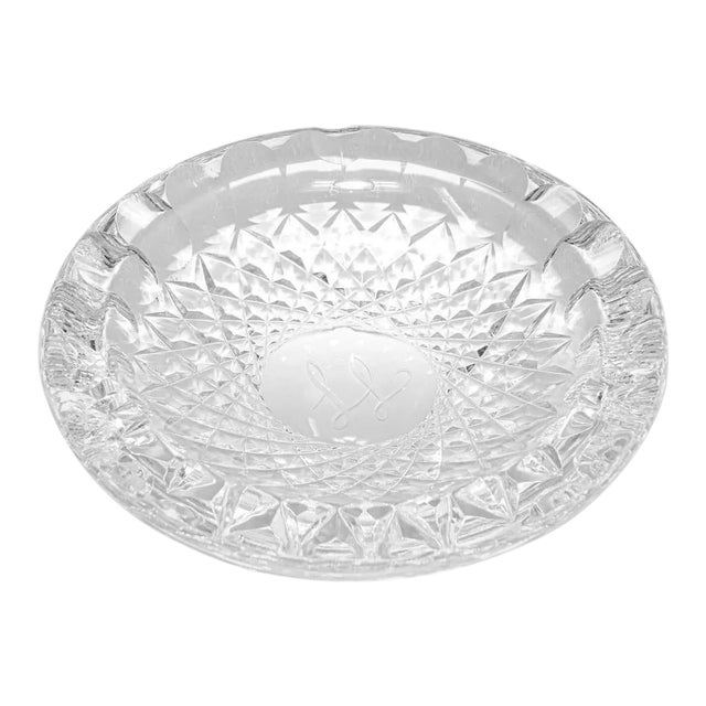 Vintage Cut Crystal Clear Glass Ashtray Monogrammed For Sale