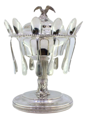 Silver and Glass Caviar Display with Spoons, Set of 11