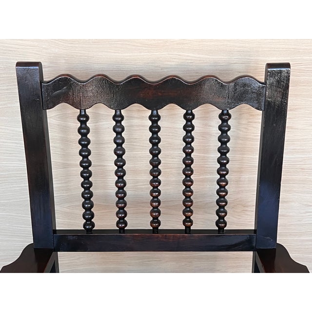 19th Century Spanish Pair of Rocking Carved Armchairs With Leather Seat & Back For Sale - Image 10 of 12