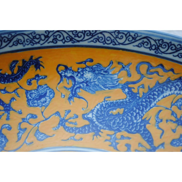 Yellow Republic Period Qing Qianlong Apocryphal Mark Grand Dragon Charger Bowl For Sale - Image 8 of 8