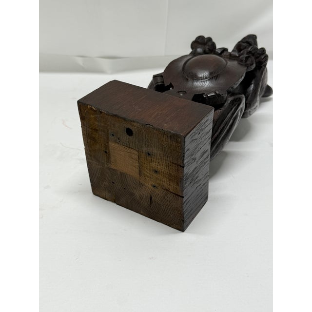 Black 19th Century, Black Forest Carved Oak Newel Post Finial Form of a Dog W/ Shield For Sale - Image 8 of 10