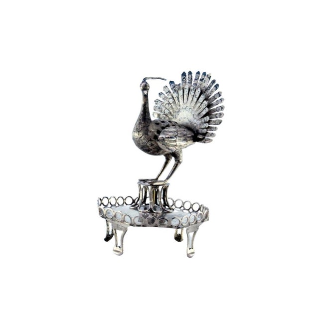Silver Toothpick Holder with Peacock For Sale - Image 9 of 9