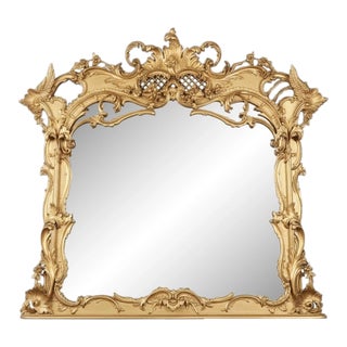Monumental English Late 1800 Rococo /Chippendale Revival Carved Giltwood Overmantle Mirror With Ho-Ho Birds For Sale