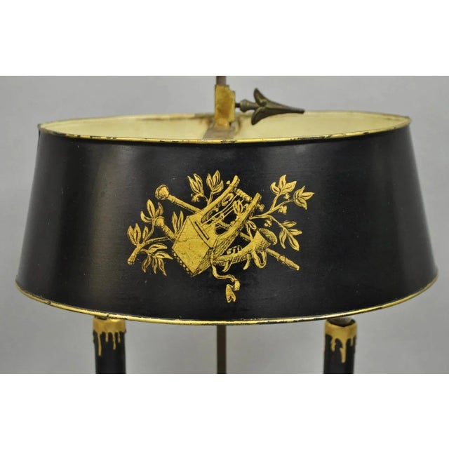 Antique French Empire Black & Gold Tole Metal Urn Bouillotte Table Lamp W Shade For Sale - Image 10 of 12