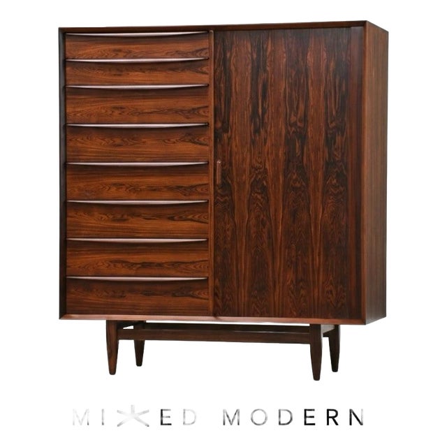 1960s Refinished Danish Modern Rosewood Armoire Dresser by Sven Madsen for Falster For Sale