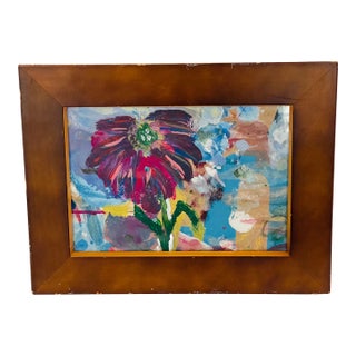 1970s Abstract Original Painting Floral Framed For Sale