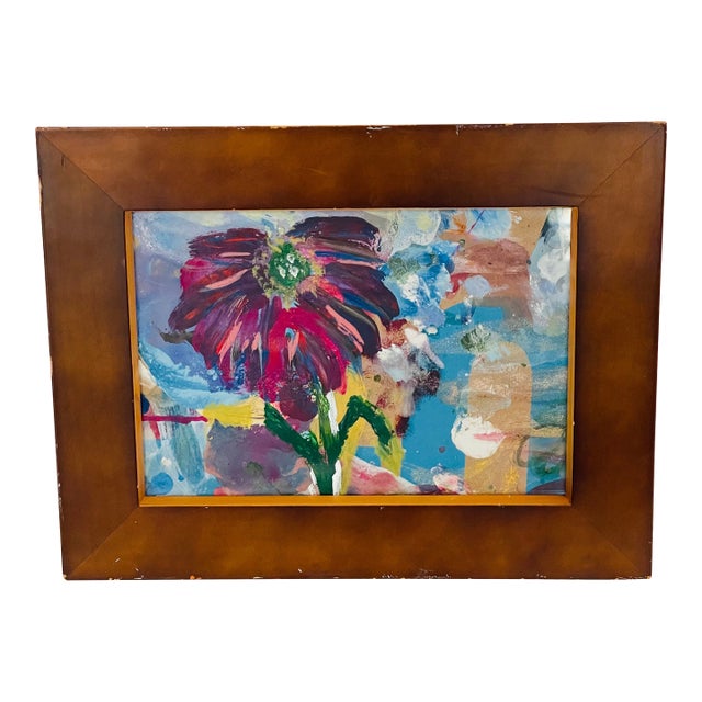 1970s Abstract Original Painting Floral Framed For Sale