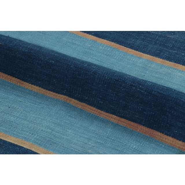 Vintage Dhurrie Rug, Navy and Sky Blue Stripes - Rug & Kilim For Sale In New York - Image 6 of 7