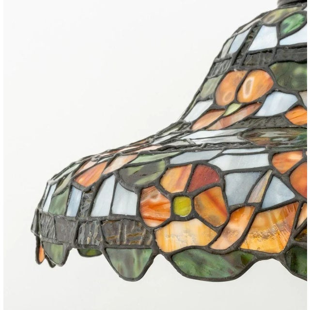 After Mathurin Moreau (French, 1822-1912) "Fille" Bronzed Metal Sculpture Mounted as a Lamp, with stained and slag glass...