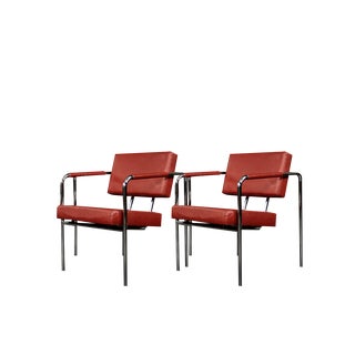 Set of Scandinavian Bauhaus Model EJ 8 Armchairs in Chrome and Red Leather by Torben Skov for Erik Jørgensen Møbelfabrik, 1990 For Sale