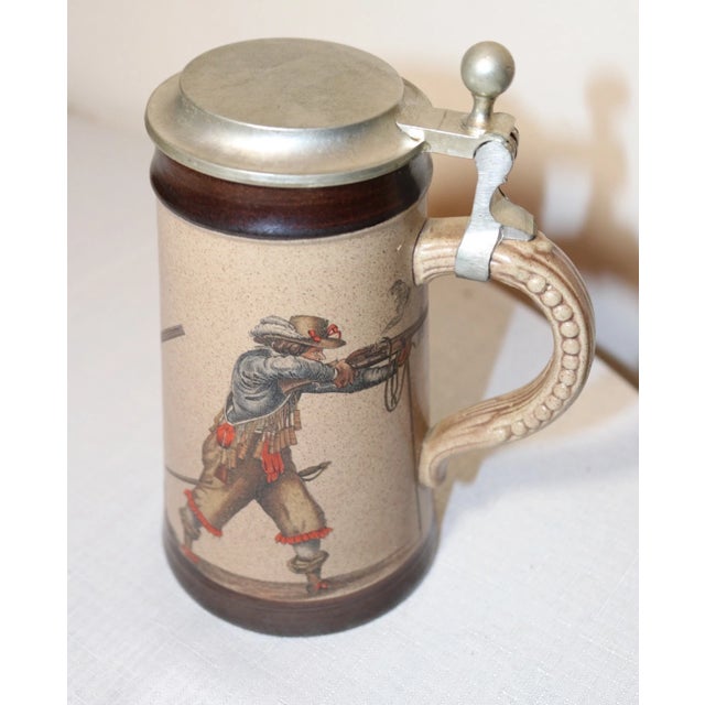 Brown Vintage Marzi & Remy Lidded Pottery Stoneware Pewter Figural Beer Stein Mug For Sale - Image 8 of 12