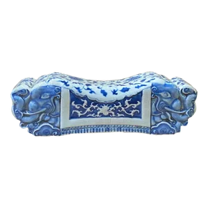Chinese Blue White Porcelain Elephant Graphic Pillow Shape Display