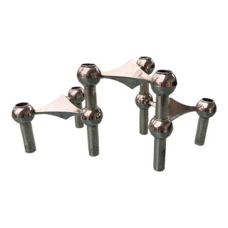 MCM Nagel Modular Stacking Chrome Candle Holders For Sale