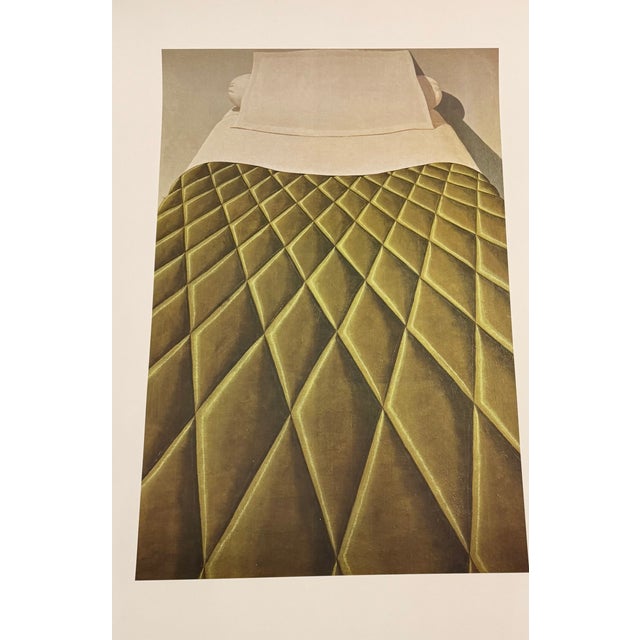 This print features Green Bed Cover (1969), a characteristic work by Italian artist Domenico Gnoli, known for his close-...