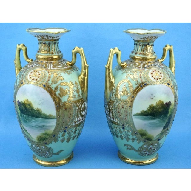 20th Century Empire Japanese Porcelain Vases with Gold Moriage Decoration, Noritake, 1890s, Set of 2 For Sale - Image 6 of 18