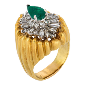 Vintage Emerald Diamond 18k Yellow Gold Ring, Size 7.75