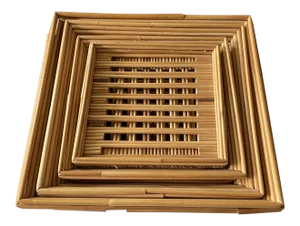 1970s Bamboo Square Stacking Baskets - Set of 4