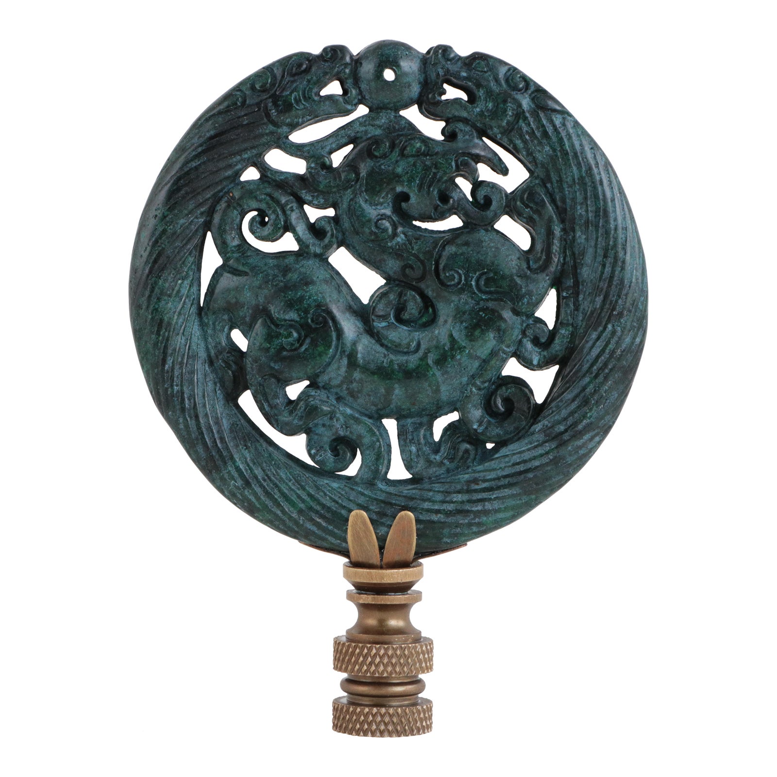 Verdigris & Bronze Captured Dragon Lamp Finial Chairish