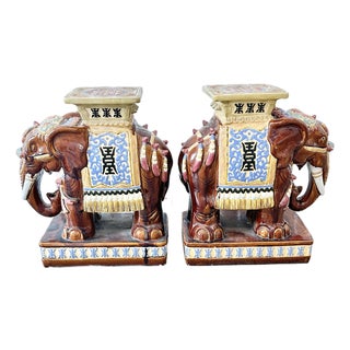 Vintage Elephant Garden Stools-a Pair For Sale