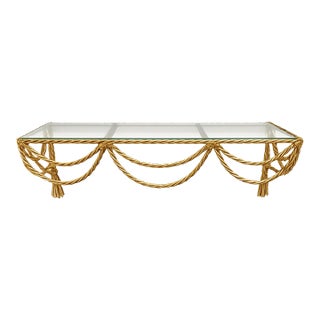 Vintage Solid Brass Tassel Wall Shelf With Glass Top For Sale