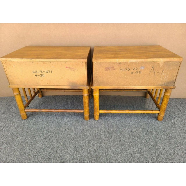 Mid-Century Modern American of Martinsville Side End Tables Nightstands Wicker Faux Bamboo - Set of 2 For Sale - Image 10 of 12