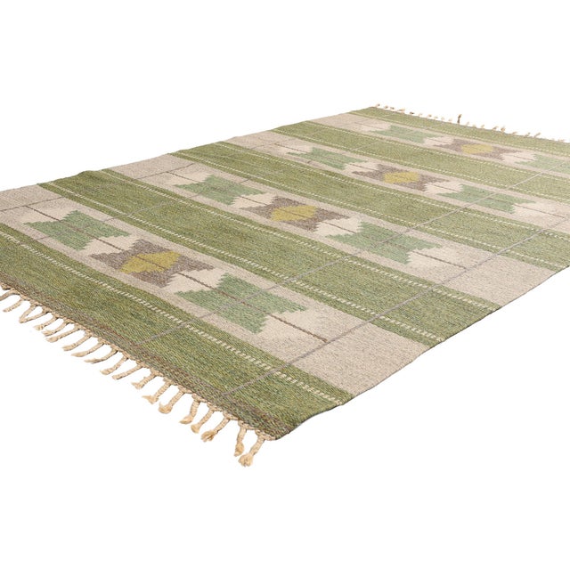 79359 Ingegerd Silow Vintage Swedish Rollakan Rug, 04'07 x 06'08. The Verdant Ripsros Elegance: A Swedish Mid-Century...