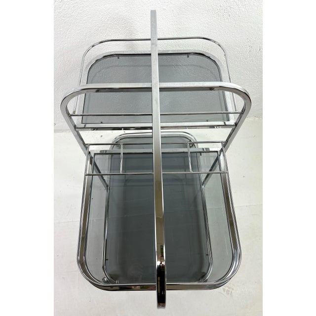 Glass Early 20th Century Art Deco Chrome and Smoked Glass Bar Cart For Sale - Image 7 of 12