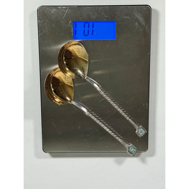 Metal 1970s Estonian Tallinn 916 Silver-Gilt & Enamel Serving Spoons – Pair For Sale - Image 7 of 7