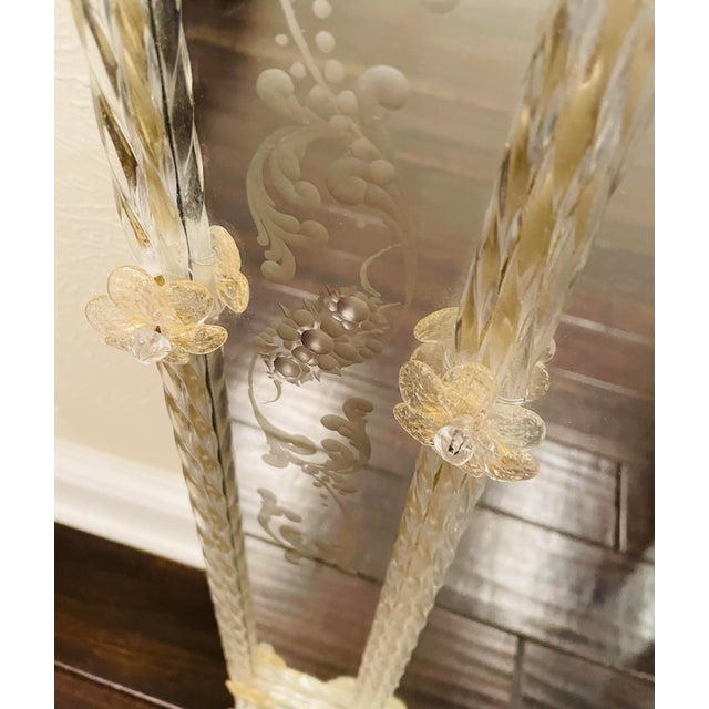 Gold Vintage Italian Murano Glass Venetian Wall Mirror With Floral Engravings & Gold Accents For Sale - Image 8 of 12